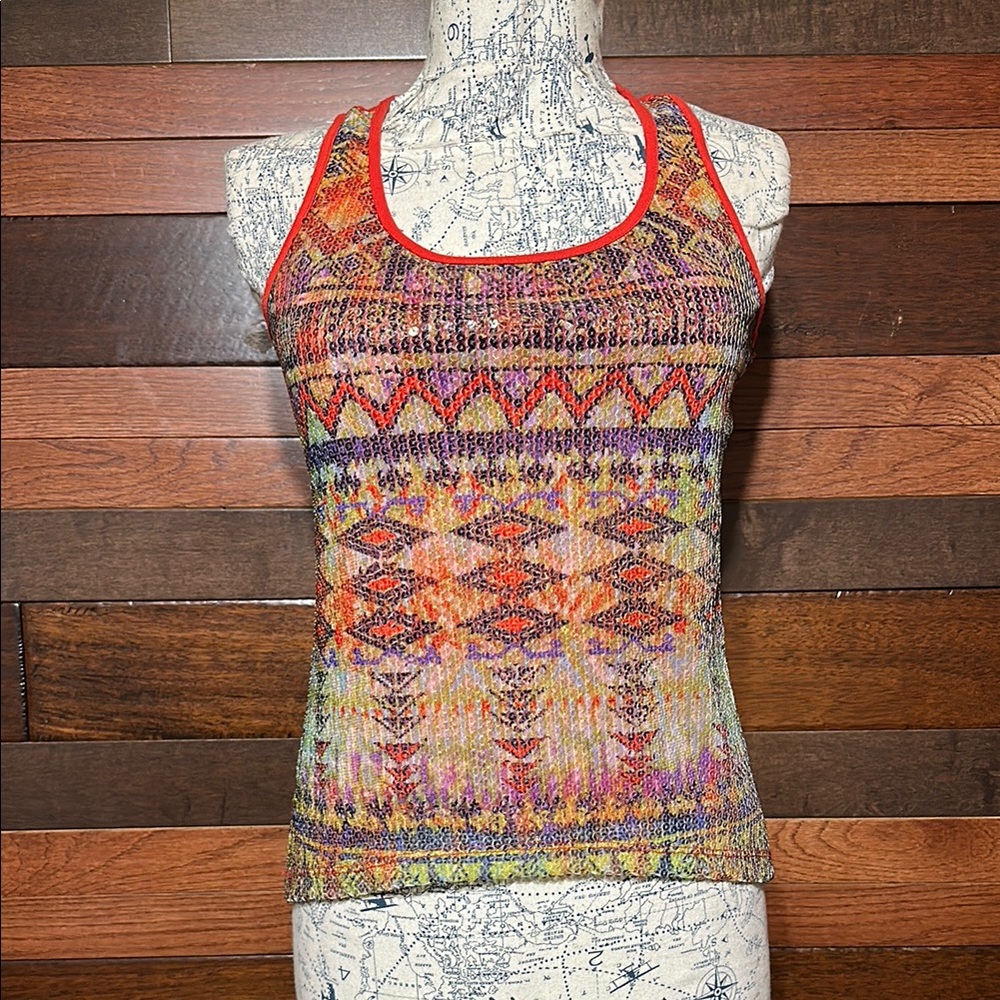 BONGO Multicolor Patterned Sequins Tank Top